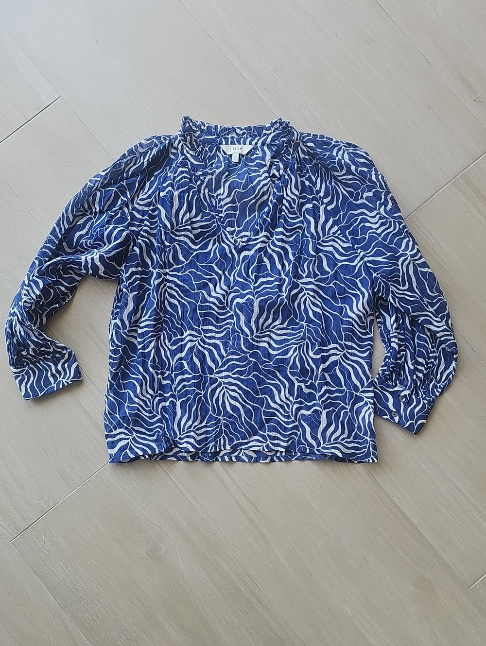 Joie Navy and White Abstract V-Neck Long Sleeve Blouse